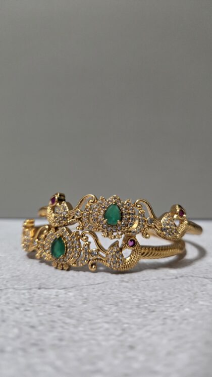 Lotus Kada Bangles Set - 2pcs (Green)