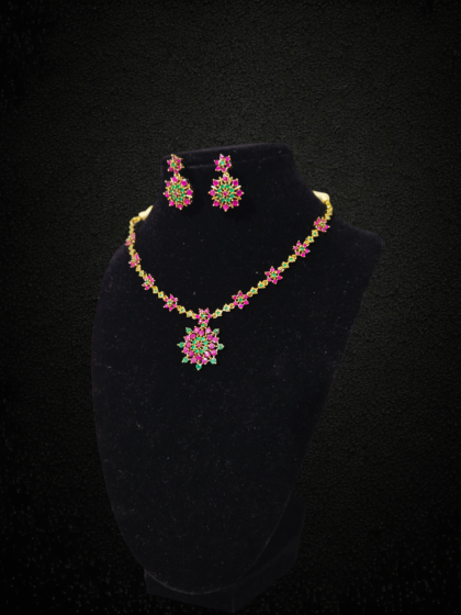 Pink and Green Floral Necklace Set