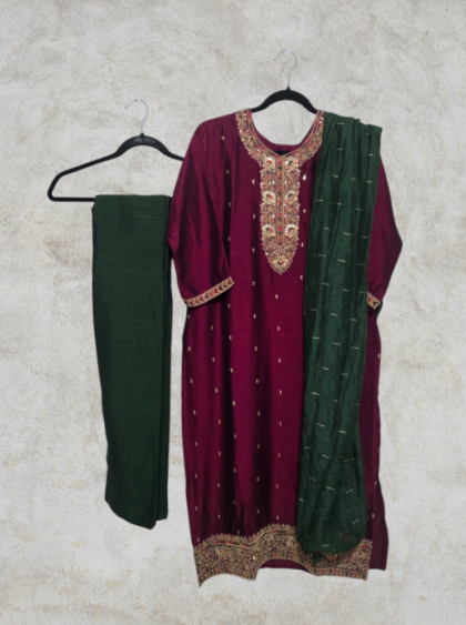 Silk Salwar Set with Embroidery and Sequins Work
