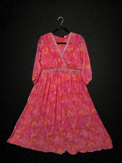 Georgette Panel Cut Long Gown (Pink)