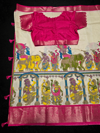 Kalamkari Silk Saree with Stitched Blouse